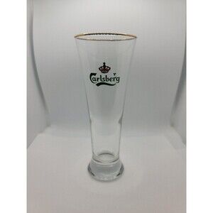 Vintage Carlsberg Beer Tulip Glass Pilsner Gold Rim Belgium